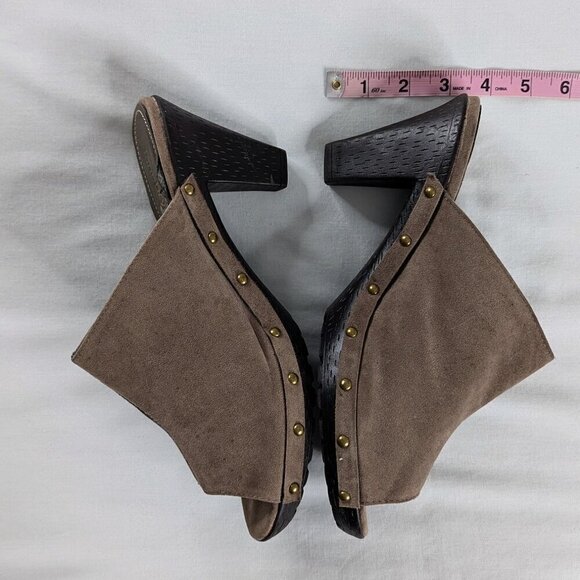 Lane Bryant Tan Faux Suede Studded Platform Block Heel Open Toe Sandals - Picture 4 of 7